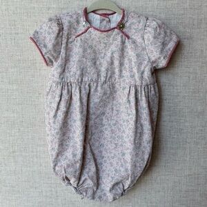 Dondolo Floral Baby Bubble Romper with Pink Accents Heart Buttons